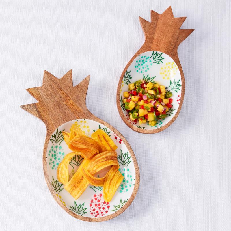 Wine Enthusiast Mango Wood And Enamel Nesting Serving Bowls w/Wine-Glass Pineapple Print (Set Of 2) 2 Wine Enthusiast Mango Wood And Enamel Nesting Serving Bowls w/Wine-Glass Pineapple Print (Set Of 2) 2