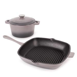 BergHoff Neo 3Pc Cast Iron Set: 3Qt Covered Dutch Oven & 11" Grill Pan, Oyster 2 BergHoff Neo 3Pc Cast Iron Set: 3Qt Covered Dutch Oven & 11" Grill Pan, Oyster 2