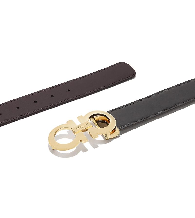 Salvatore Ferragamo Reversible And Adjustable Gancini Belt - Black/Hickory Brown 2 Salvatore Ferragamo Reversible And Adjustable Gancini Belt - Black/Hickory Brown 2