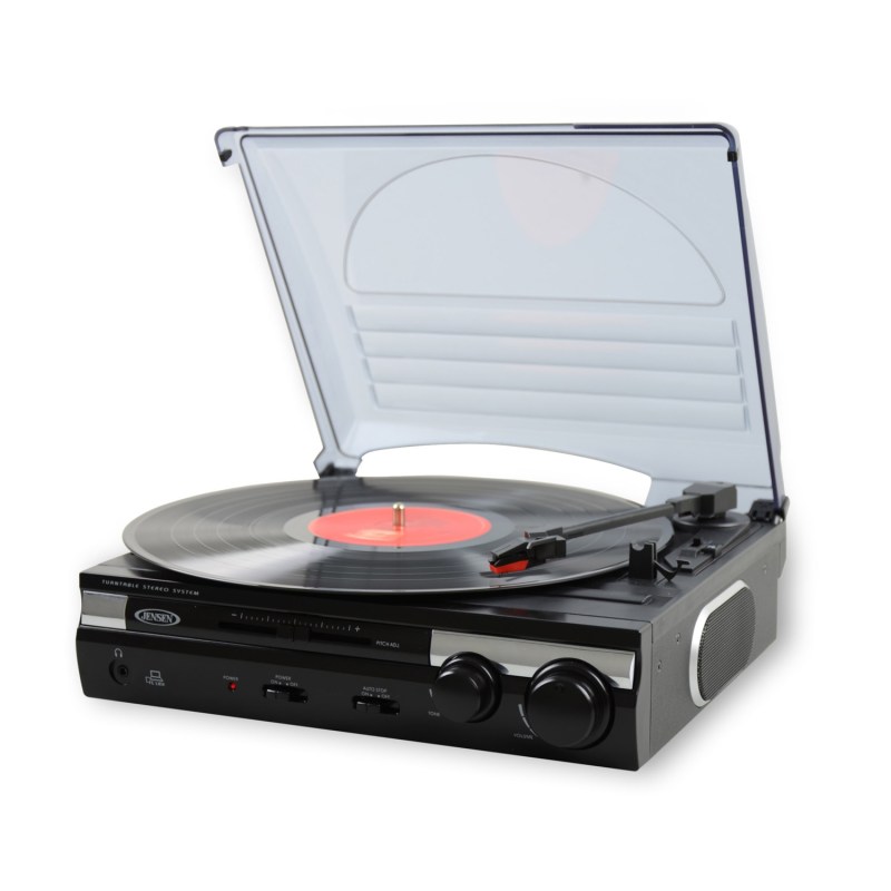 JensenĀ® 3-Speed Stereo Turntable w/ Built-in Speakers & Speed Adjustment 1 JensenĀ® 3-Speed Stereo Turntable w/ Built-in Speakers & Speed Adjustment 1