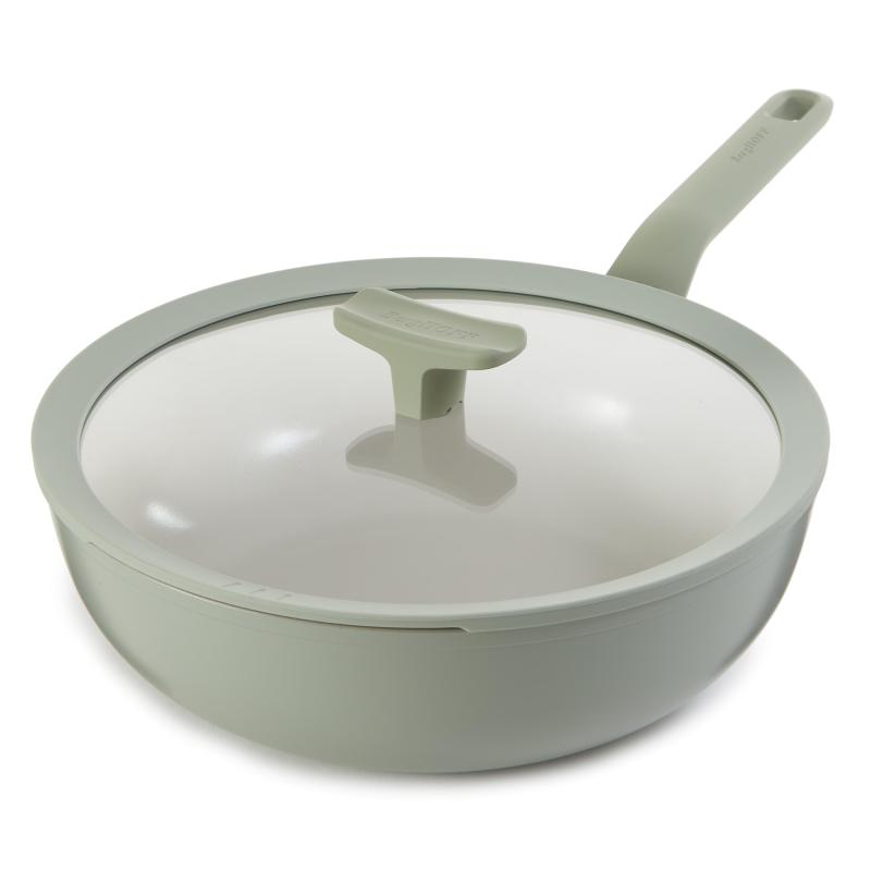 BergHoff Leo Balance Ceramic Wok Pan 11", 4.4Qt. w/Glass Lid, Recycled Aluminum, Sage 2 BergHoff Leo Balance Ceramic Wok Pan 11", 4.4Qt. w/Glass Lid, Recycled Aluminum, Sage 2