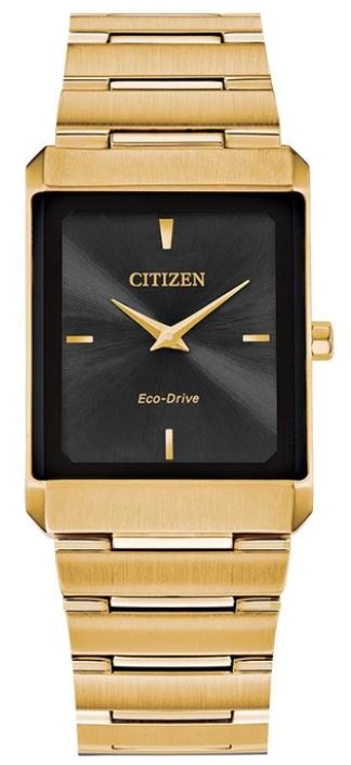 Citizen® Stiletto Tank Unisex/Large Gold-Tone Watch w/Black Dial 1 Citizen® Stiletto Tank Unisex/Large Gold-Tone Watch w/Black Dial 1