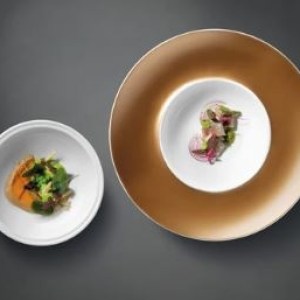 BergHoff® Gem 2 Piece Deep Presentation Plate & Bowl (White & Gold) 1 BergHoff® Gem 2 Piece Deep Presentation Plate & Bowl (White & Gold) 1