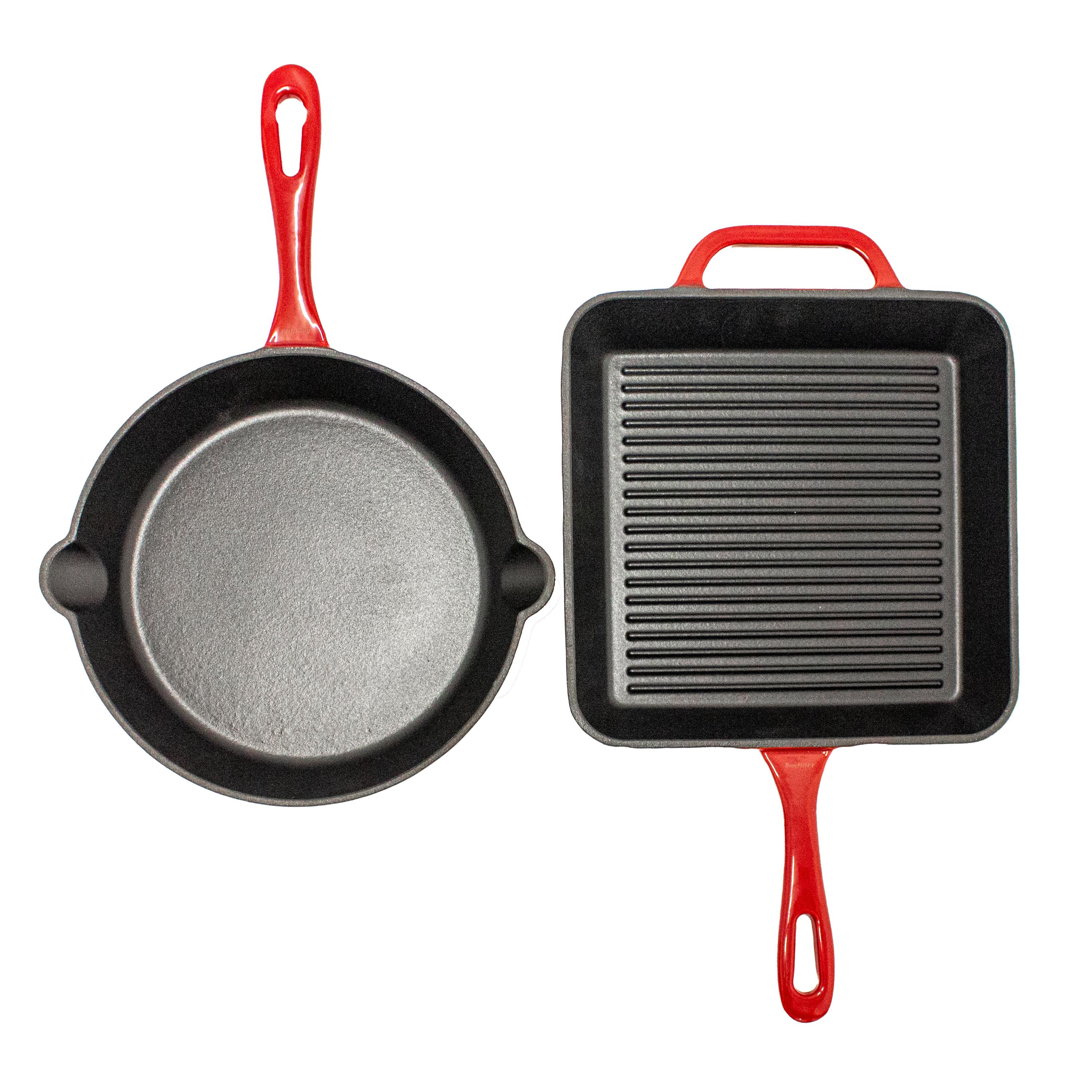 BergHoff 2Pc Enamel On Cast Iron Set,10" F/P And G/P, Red 2 BergHoff 2Pc Enamel On Cast Iron Set,10" F/P And G/P, Red 2