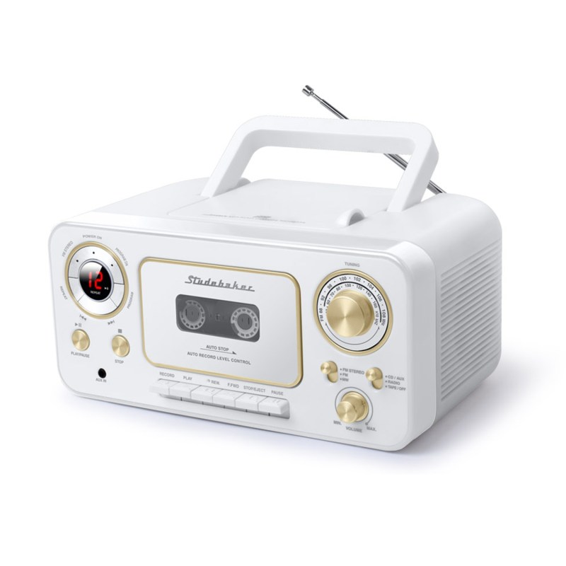 Studebaker White Portable CD Player w/Cassette Player and AM/FM Radio 1 Studebaker White Portable CD Player w/Cassette Player and AM/FM Radio 1