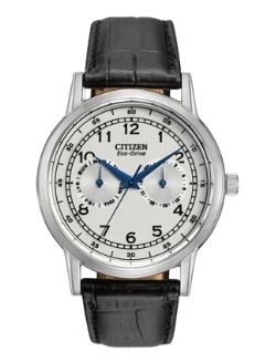 Citizen® Men%27s Eco-Drive® Stainless Steel Watch w/Black Leather Strap 1 Citizen® Men%27s Eco-Drive® Stainless Steel Watch w/Black Leather Strap 1