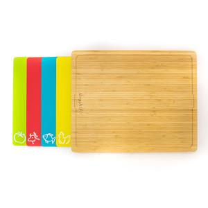 BergHoff Bamboo 4Pc Cutting Board Set, 4 Multi-Colored Inserts, 16.5X13.4X1.5" 2 BergHoff Bamboo 4Pc Cutting Board Set, 4 Multi-Colored Inserts, 16.5X13.4X1.5" 2