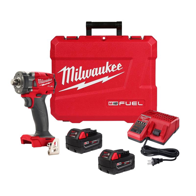Milwaukee M18 Fuel 1/2" Compact Impact Wrench W/ Pin Detent Kit & 2 Resistant Batteries 2 Milwaukee M18 Fuel 1/2" Compact Impact Wrench W/ Pin Detent Kit & 2 Resistant Batteries 2