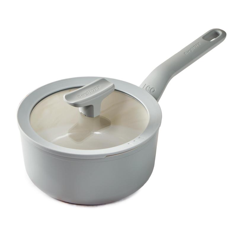 BergHoff Leo Balance Ns Ceramic Saucepan 7", 2.1Qt. w/Glass Lid, Recycled Aluminum, Moonmist 2 BergHoff Leo Balance Ns Ceramic Saucepan 7", 2.1Qt. w/Glass Lid, Recycled Aluminum, Moonmist 2