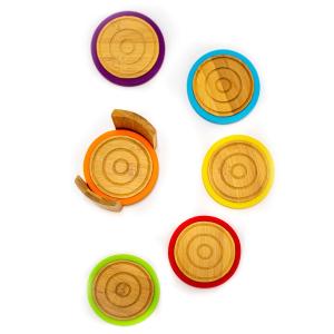 BergHoff Bamboo 6Pc Coaster Set With Silicone Rims 4.7X2.7", Multi-Color 2 BergHoff Bamboo 6Pc Coaster Set With Silicone Rims 4.7X2.7", Multi-Color 2
