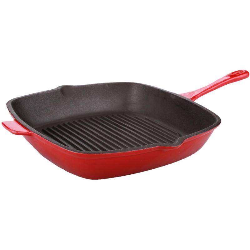 BergHoff Neo 11" Cast Iron Square Grill Pan, Red 2 BergHoff Neo 11" Cast Iron Square Grill Pan, Red 2