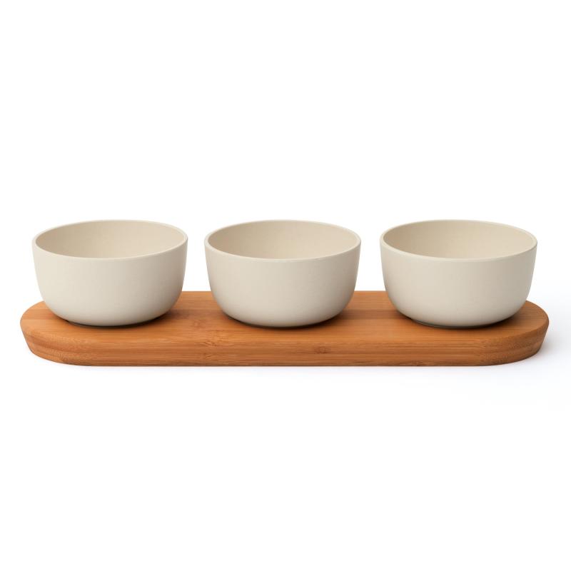 BergHoff Leo 3Pc Bowl Set W/ Bamboo Tray, White 2 BergHoff Leo 3Pc Bowl Set W/ Bamboo Tray, White 2