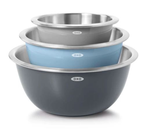 OXO Good Grips Stainless Steel Mixing Bowl Set Gray/Blue (3 Pieces) 2 OXO Good Grips Stainless Steel Mixing Bowl Set Gray/Blue (3 Pieces) 2