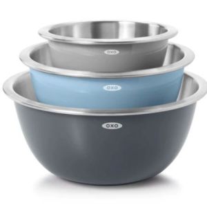 OXO Good Grips Stainless Steel Mixing Bowl Set Gray/Blue (3 Pieces) 2 OXO Good Grips Stainless Steel Mixing Bowl Set Gray/Blue (3 Pieces) 2
