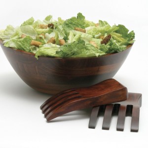 Lipper Cherry Matte 13" Wavy Rim Bowl w/ Salad Hands 1 Lipper Cherry Matte 13" Wavy Rim Bowl w/ Salad Hands 1