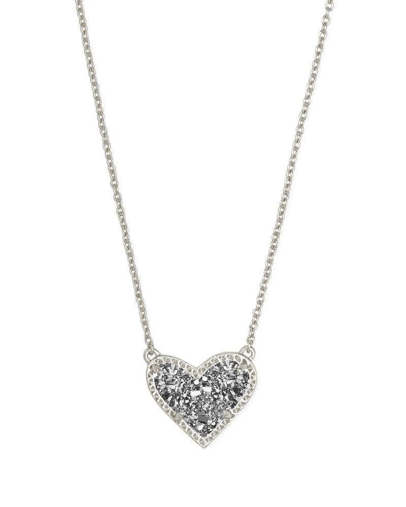 Kendra Scott Ari Heart Short Pendant Necklace - Rhod Platinum Drusy 2 Kendra Scott Ari Heart Short Pendant Necklace - Rhod Platinum Drusy 2