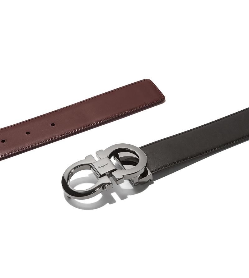 Salvatore Ferragamo Reversible And Adjustable Gancini Belt - Black/Auburn Brown 2 Salvatore Ferragamo Reversible And Adjustable Gancini Belt - Black/Auburn Brown 2