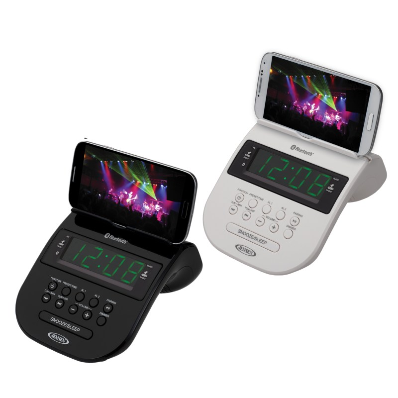 Jensen® Bluetooth Clock Radio w/ Cellphone Holder 1 Jensen® Bluetooth Clock Radio w/ Cellphone Holder 1
