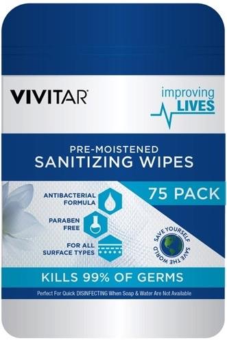 VivitarĀ® 75 Pack Canister Sanitizing Tech Wipes 1 VivitarĀ® 75 Pack Canister Sanitizing Tech Wipes 1