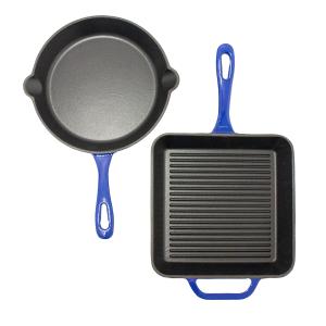 BergHoff 2Pc Enamel On Cast Iron Set, 10" F/P & G/P, Blue 2 BergHoff 2Pc Enamel On Cast Iron Set, 10" F/P & G/P, Blue 2