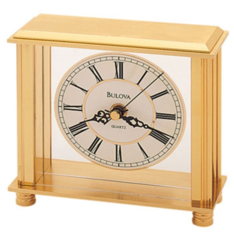 Bulova Cheryl Brass Tabletop Clock w/ Roman Numeral Dial 1 Bulova Cheryl Brass Tabletop Clock w/ Roman Numeral Dial 1