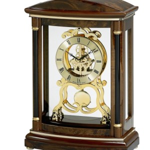 Bulova Valeria Walnut & Burl Veneer Pendulum Clock w/ Skeleton Movement 1 Bulova Valeria Walnut & Burl Veneer Pendulum Clock w/ Skeleton Movement 1