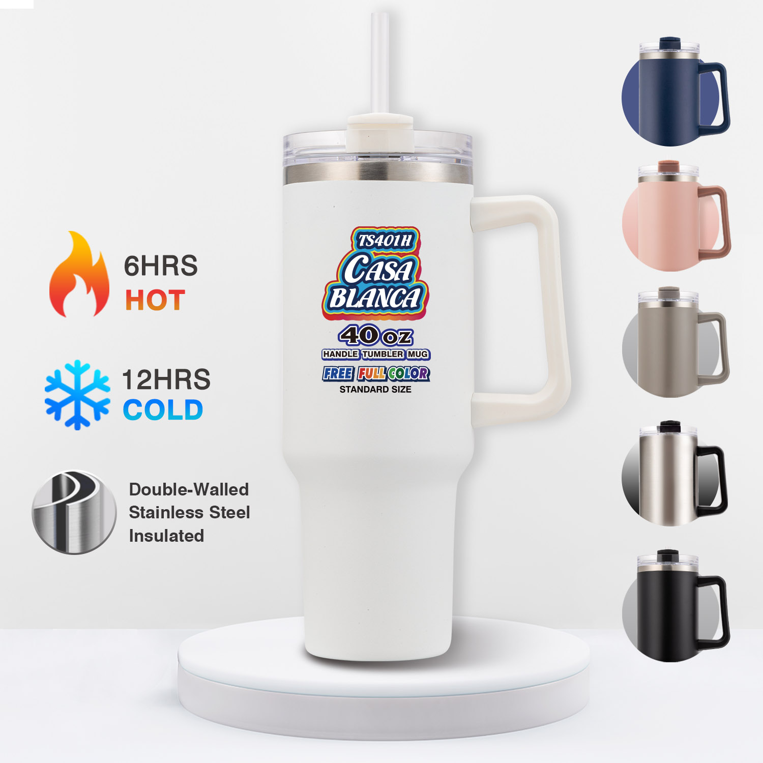 40 Oz. Casa Blanca Handle Tumbler Mug 1
