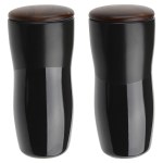 Adriano 12 oz Double-wall Ceramic Tumbler with Wood Lid - Black Adriano 12 oz Double-wall Ceramic Tumbler with Wood Lid - Black