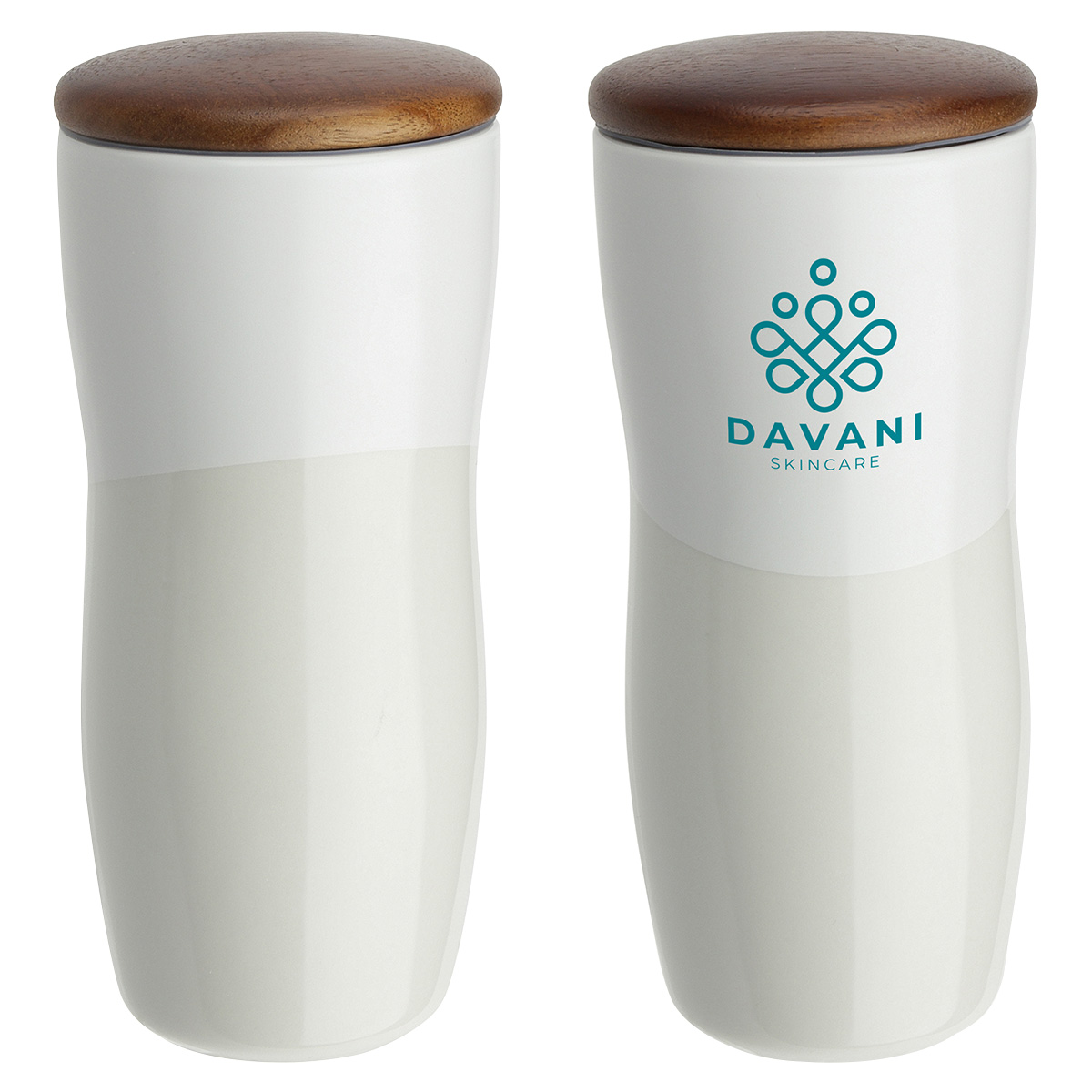 Adriano 12 oz Double-wall Ceramic Tumbler with Wood Lid 1