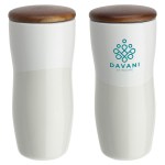 Adriano 12 oz Double-wall Ceramic Tumbler with Wood Lid - White Adriano 12 oz Double-wall Ceramic Tumbler with Wood Lid - White