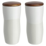 Adriano 12 oz Double-wall Ceramic Tumbler with Wood Lid - White Adriano 12 oz Double-wall Ceramic Tumbler with Wood Lid - White