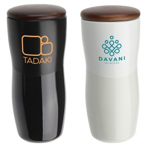 Adriano 12 oz Double-wall Ceramic Tumbler with Wood Lid 1 Adriano 12 oz Double-wall Ceramic Tumbler with Wood Lid 1