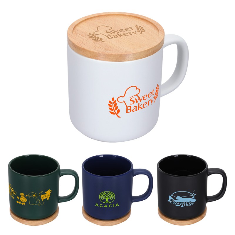 Dalton 12 oz Ceramic Mug w/ Bamboo Lid/Coaster 1 Dalton 12 oz Ceramic Mug w/ Bamboo Lid/Coaster 1
