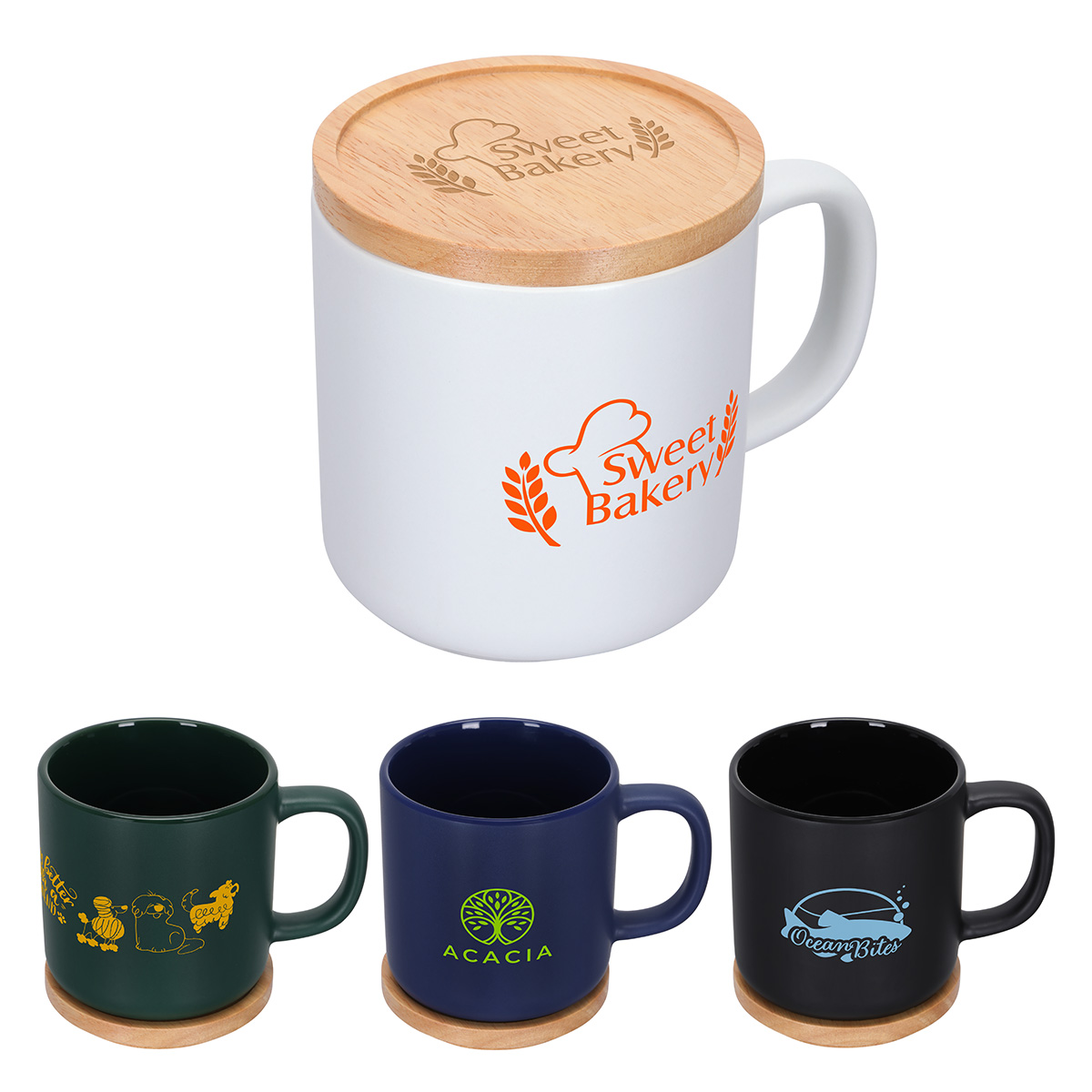 Dalton 12 oz Ceramic Mug w/ Bamboo Lid/Coaster 1