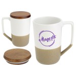 Bellaria 15 oz Ceramic Mug with Wood Lid - White Bellaria 15 oz Ceramic Mug with Wood Lid - White