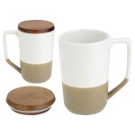 Bellaria 15 oz Ceramic Mug with Wood Lid - White Bellaria 15 oz Ceramic Mug with Wood Lid - White