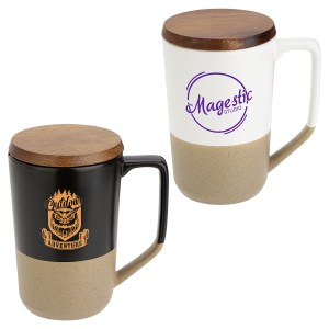 Bellaria 15 oz Ceramic Mug with Wood Lid 1 Bellaria 15 oz Ceramic Mug with Wood Lid 1