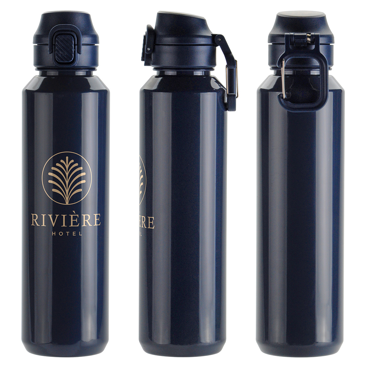 Switchback 27 oz RPET Bottle with Snap-Top Lid & Carabiner 1