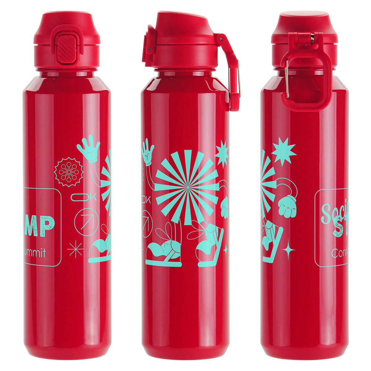 Switchback 27 oz RPET Bottle with Snap-Top Lid & Carabiner 1