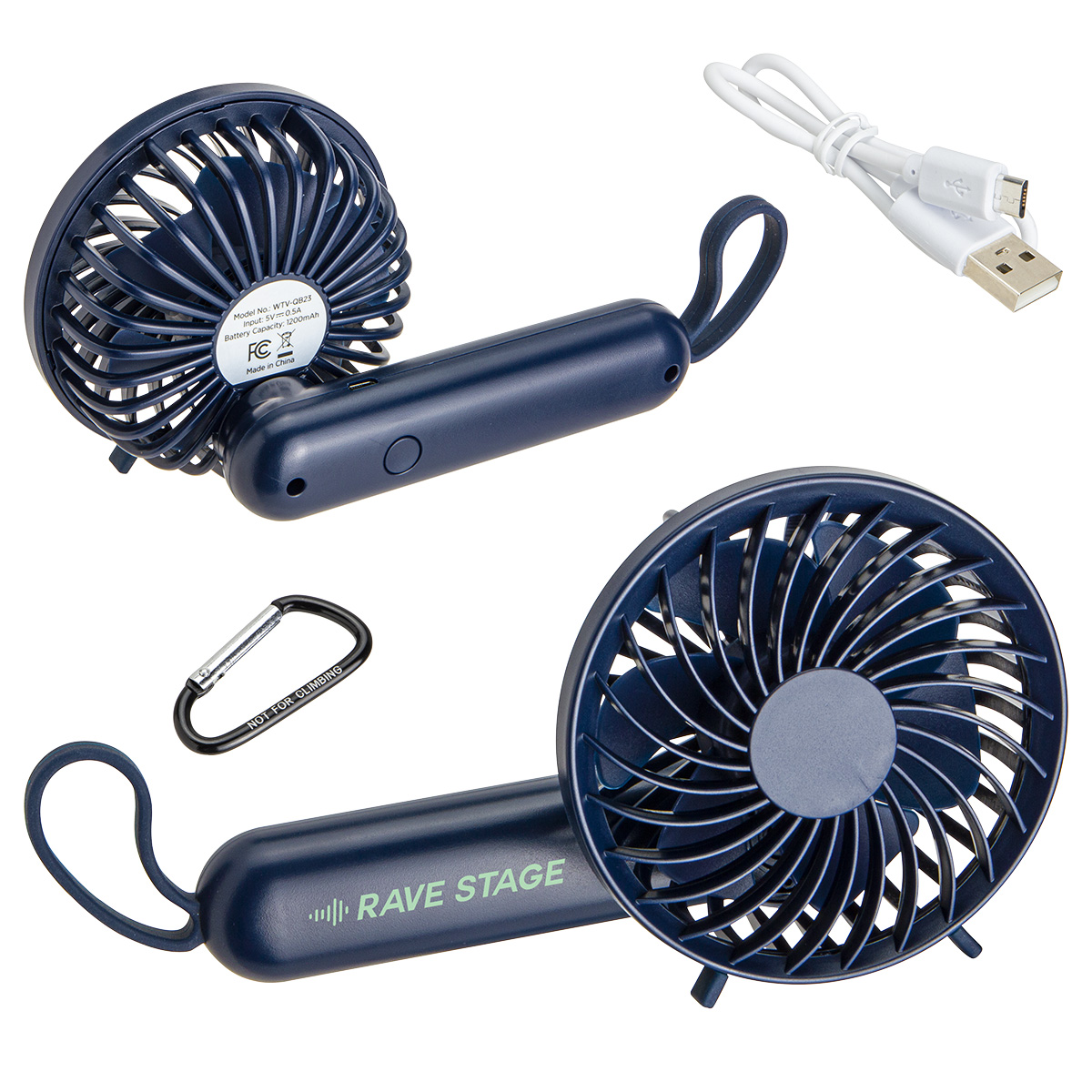 Quiet Breeze Rechargeable Hand Fan with Carabiner 1