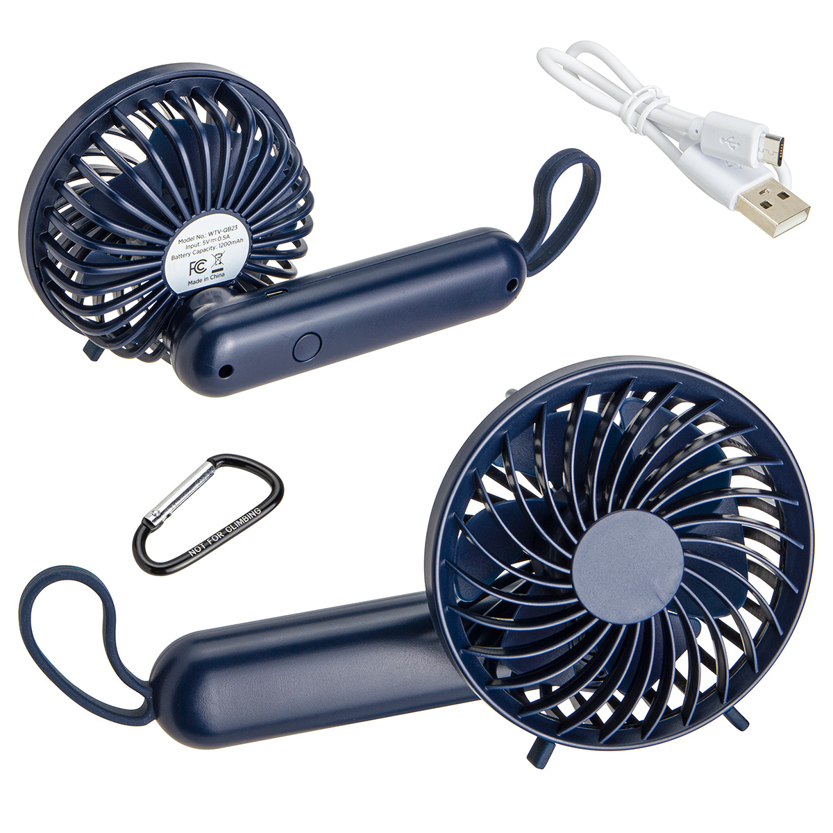 Quiet Breeze Rechargeable Hand Fan with Carabiner 1