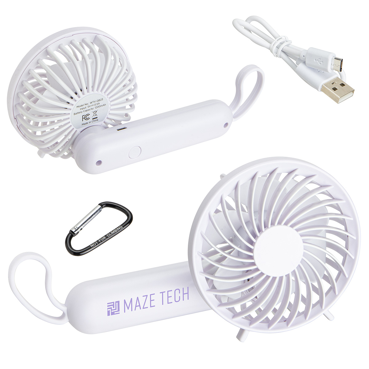 Quiet Breeze Rechargeable Hand Fan with Carabiner 1