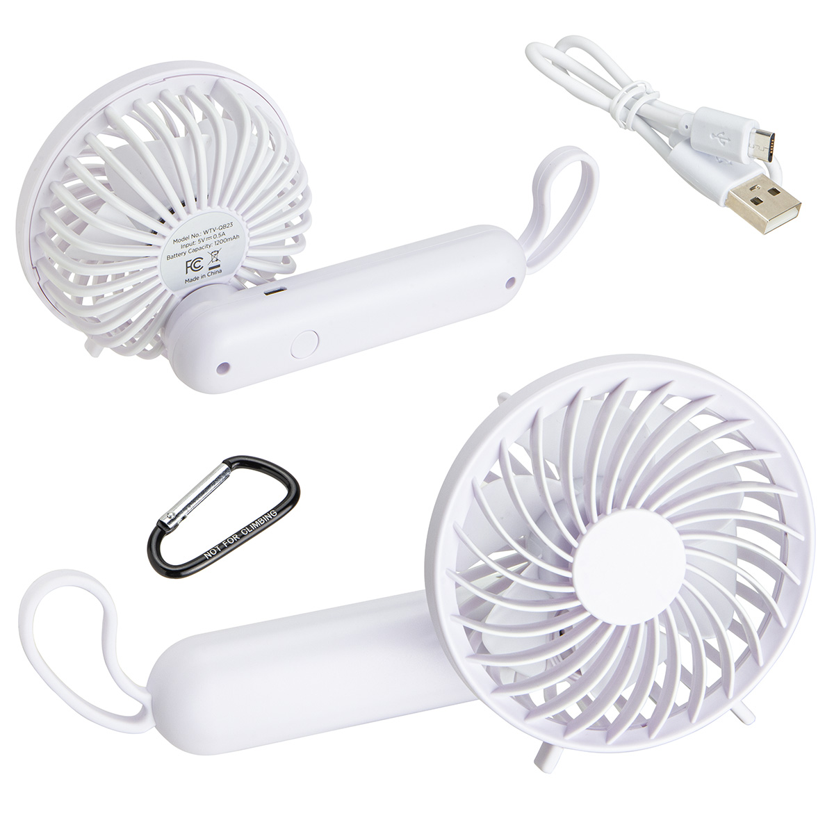 Quiet Breeze Rechargeable Hand Fan with Carabiner 1