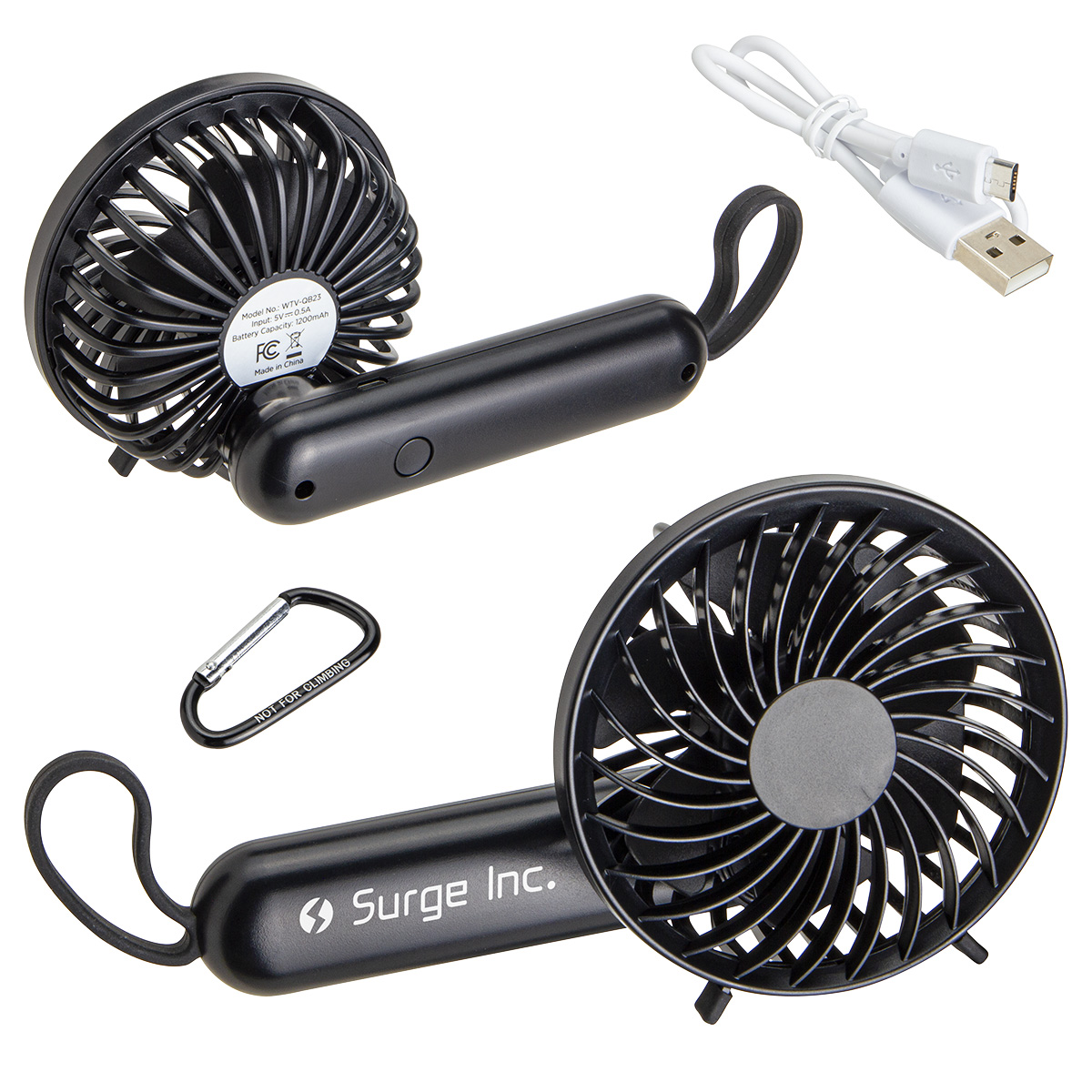 Quiet Breeze Rechargeable Hand Fan with Carabiner 1
