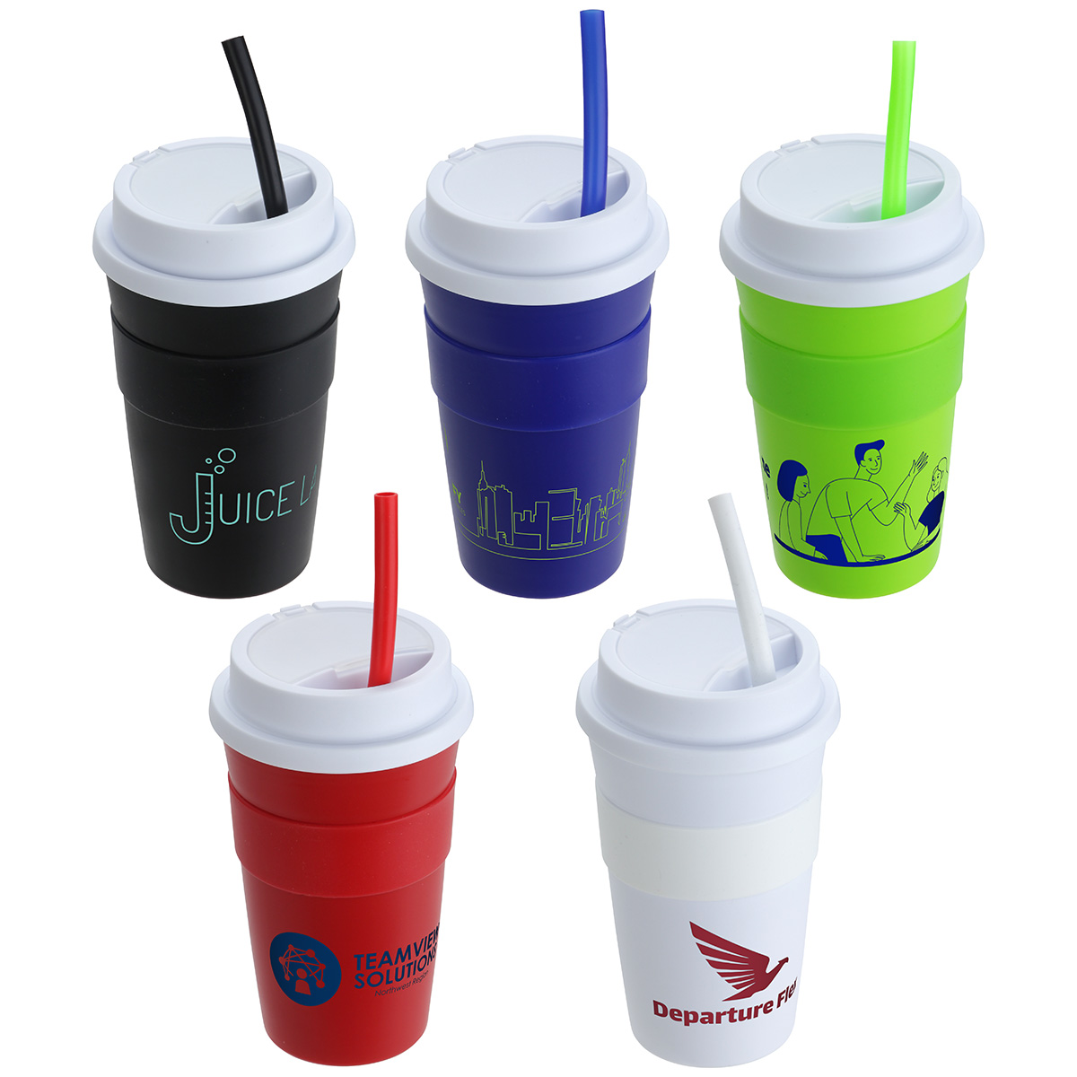 Bistro 14 oz Coffee Cup with Silicone Sleeve + Straw 1