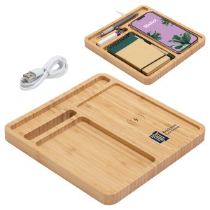 Bamboo Desk Organizer with 5W Wireless Charger 1 Bamboo Desk Organizer with 5W Wireless Charger 1