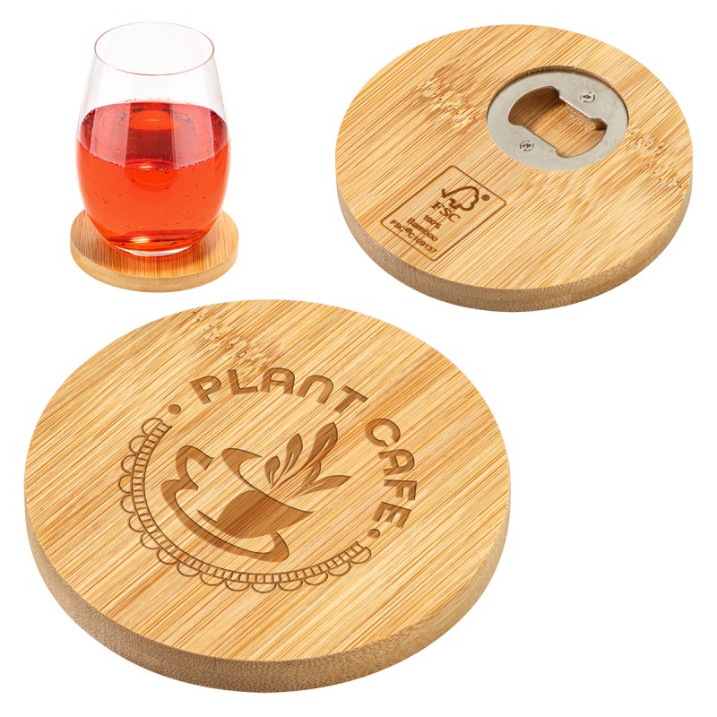 Bamboo Coaster with Bottle Opener 1 Bamboo Coaster with Bottle Opener 1