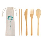 Bamboo Cutlery Set In Cotton Drawstring Pouch 1 Bamboo Cutlery Set In Cotton Drawstring Pouch 1