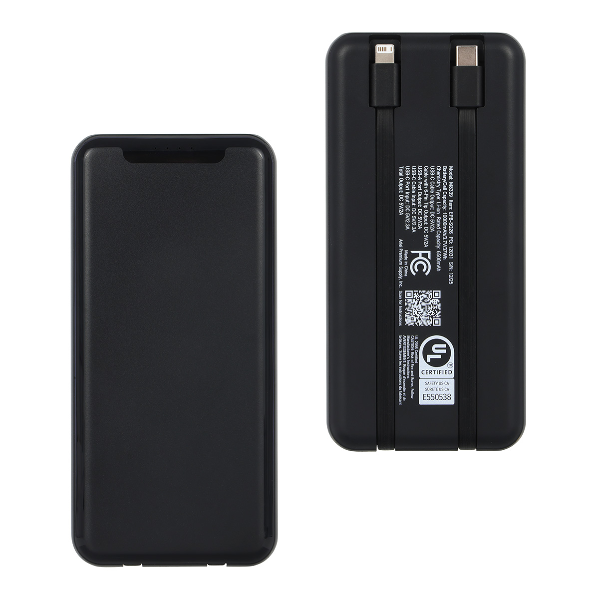 Squire 10000mAh UL Listed Power Bank with Built-In Charging Cables 1