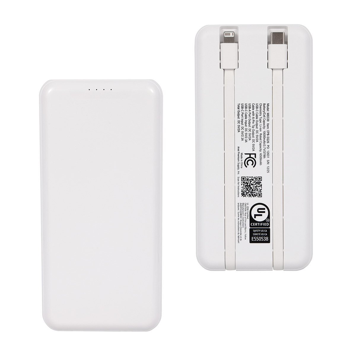 Squire 10000mAh UL Listed Power Bank with Built-In Charging Cables 1